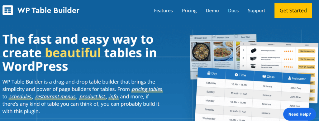 WP Table Builder homepage