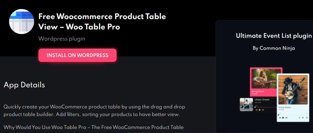 Free WooCommerce Product Table View- by CommonNinja