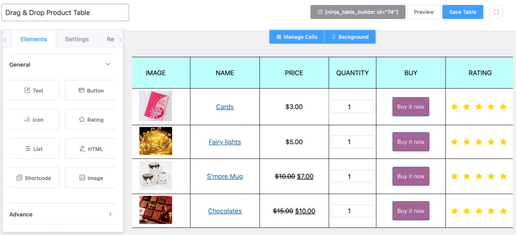 create tables fast using drag and drop