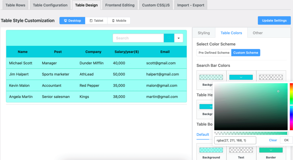 google sheet table customization