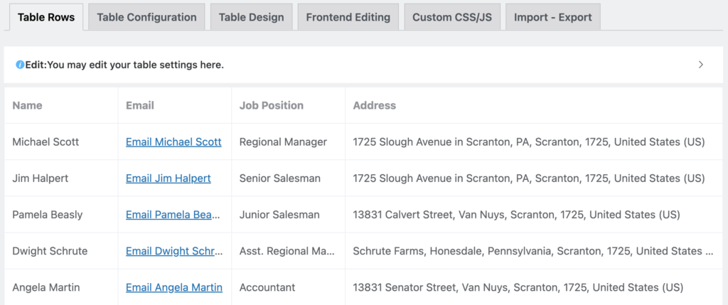 customize form data table with Ninja Tables