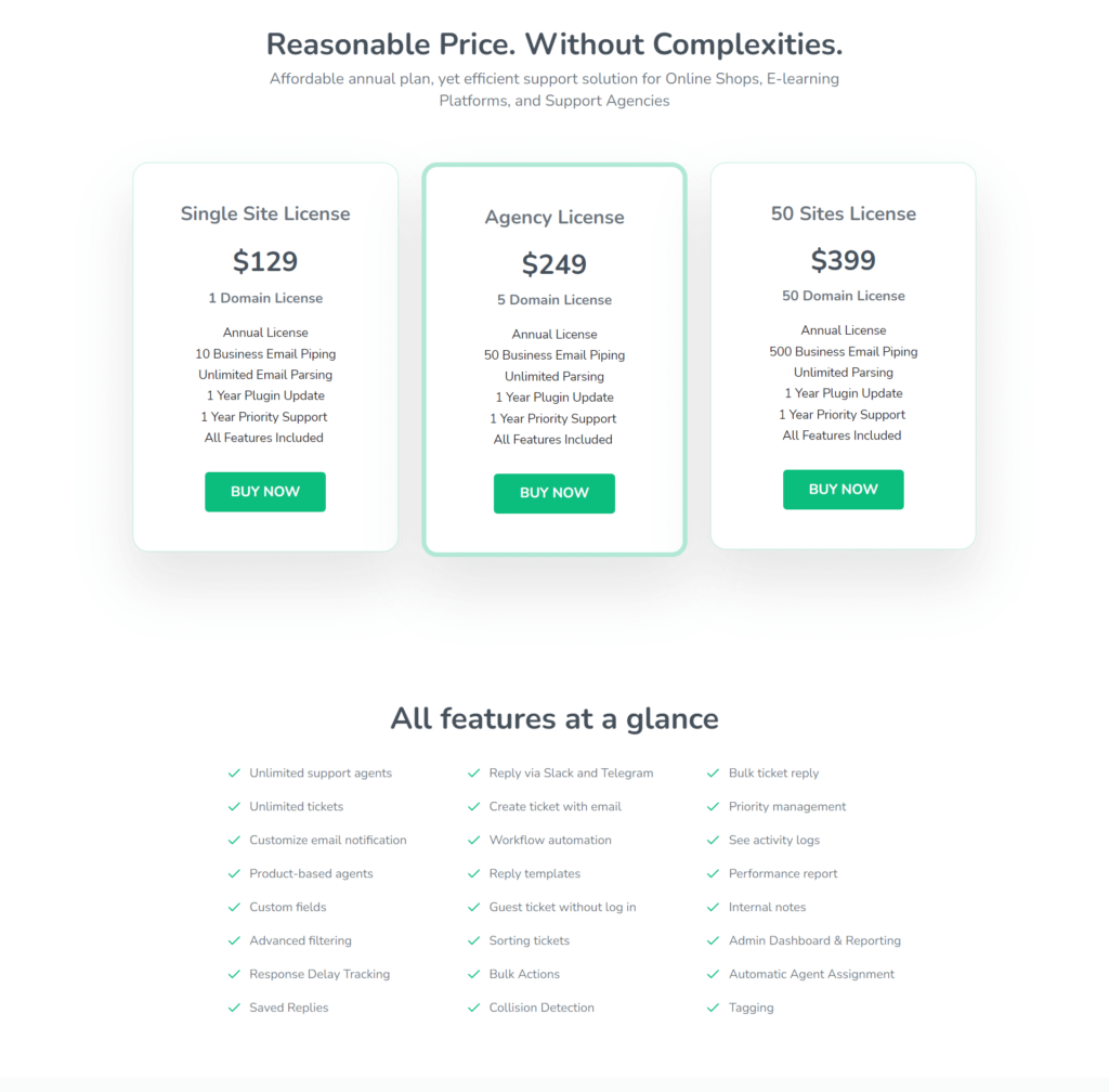 FluentSupport pricing page