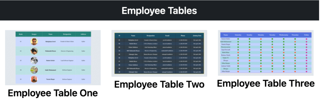 employee table templates