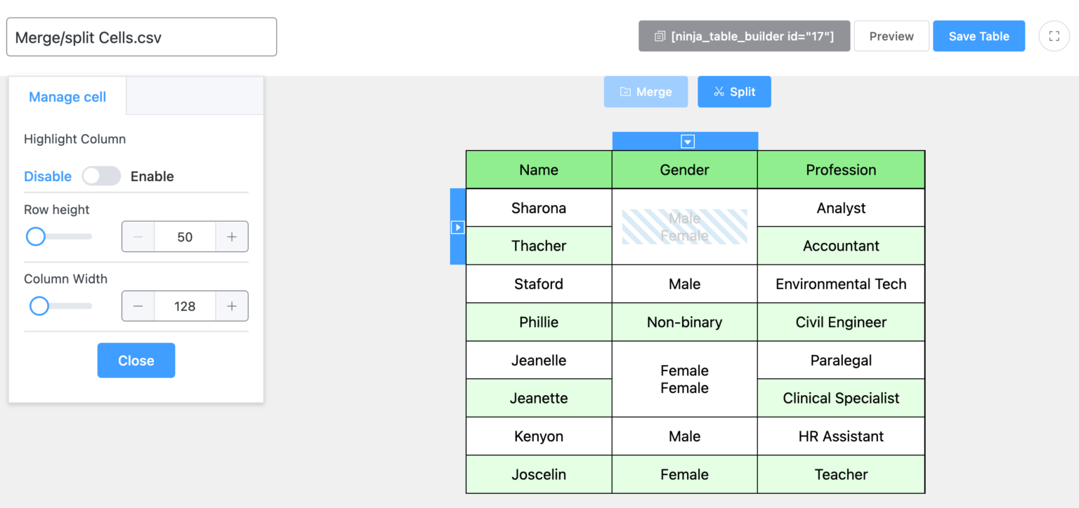 Create Tables Quick Ninja Tables Drag and Drop