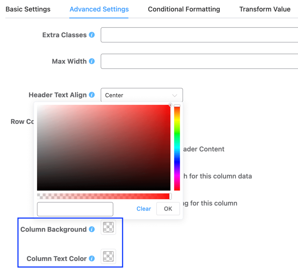 table column color