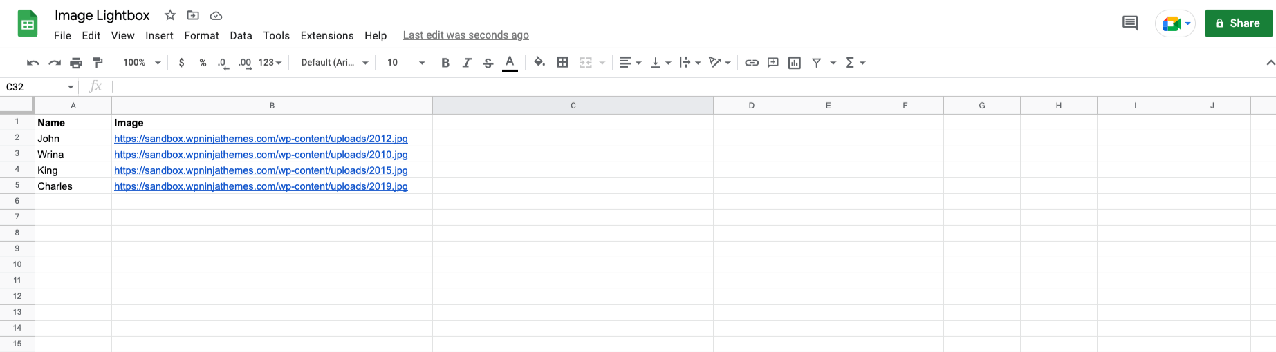 google sheets with link data