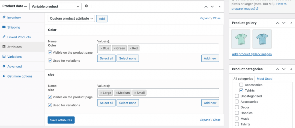 WooCommerce product attributes