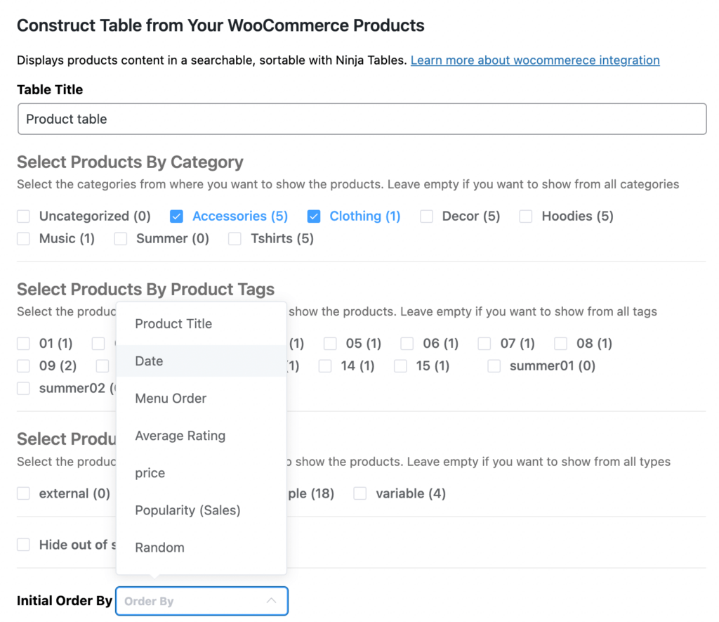 product order in woocommerce