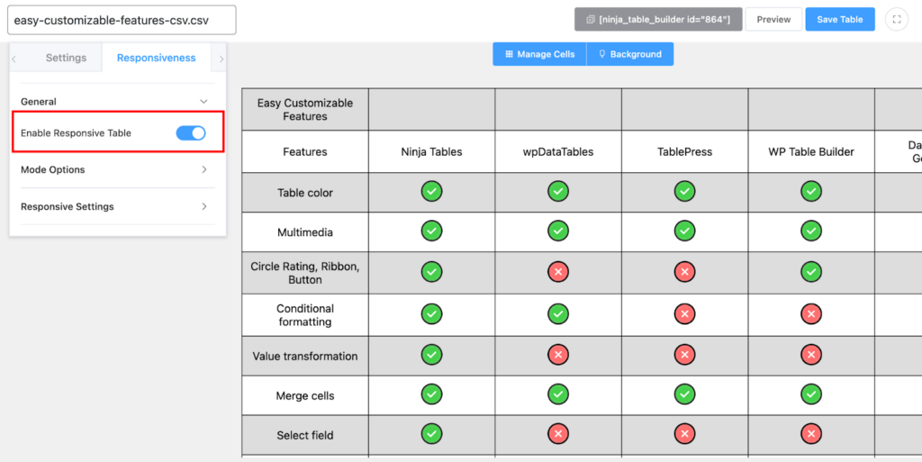 Check Mobile Responsiveness of the drag and drop tables