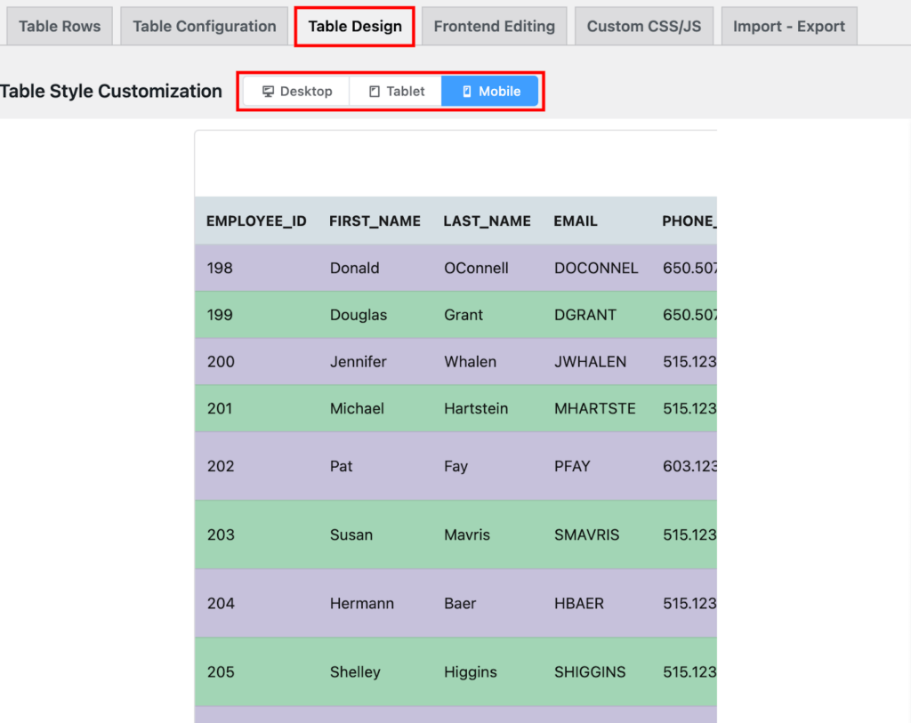 Check Mobile responsiveness of the tables