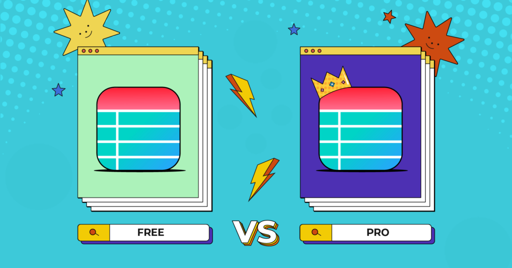 Ninja Tables free vs pro features and functions