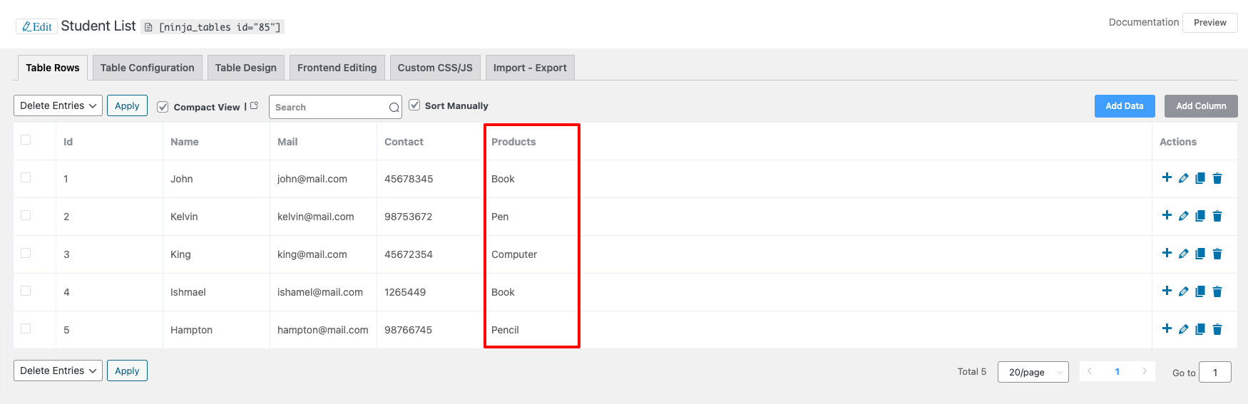 Create Table from Custom SQL - Ninja Tables