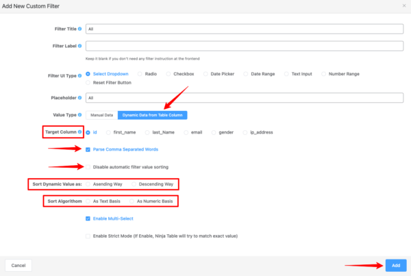 Custom Filters - Ninja Tables Data Filtering