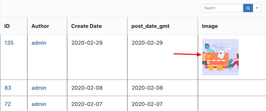 post featured image in posts table