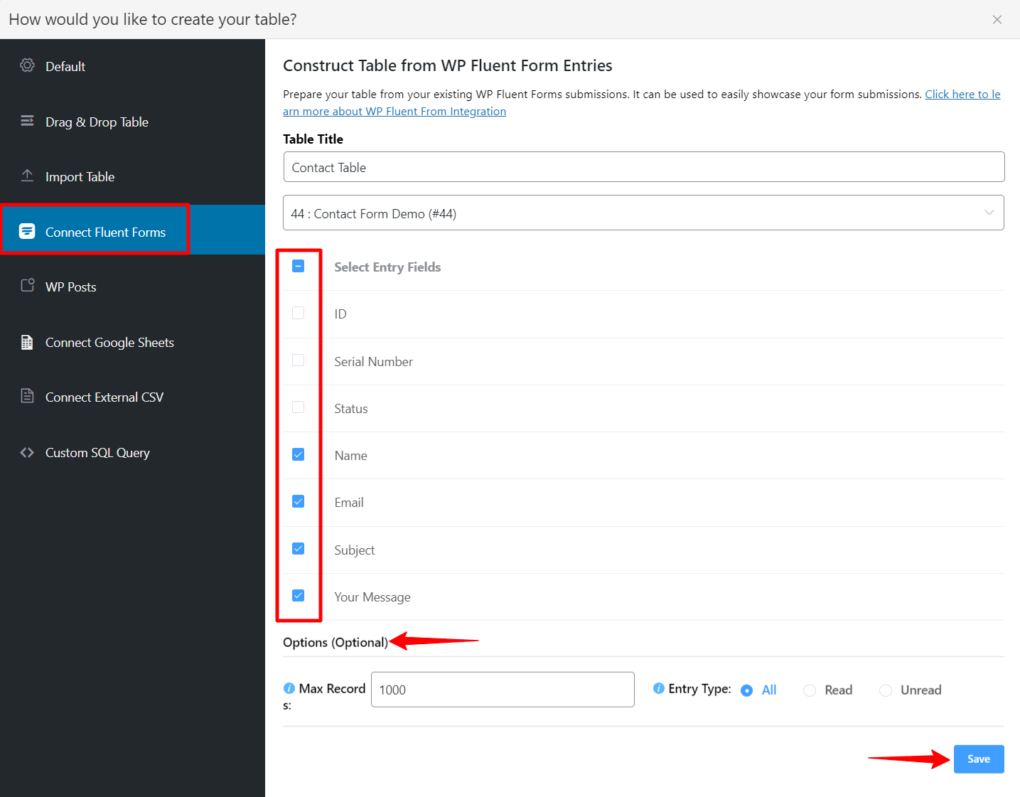 Fluent Forms Integration with Ninja Tables