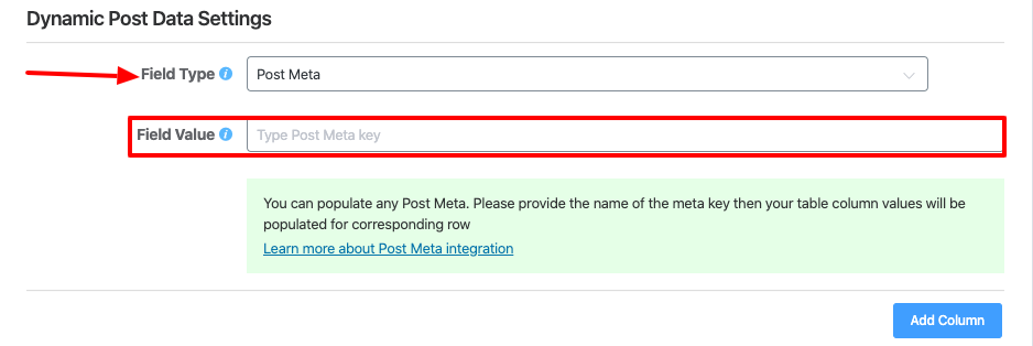 field value in dynamic post data settings