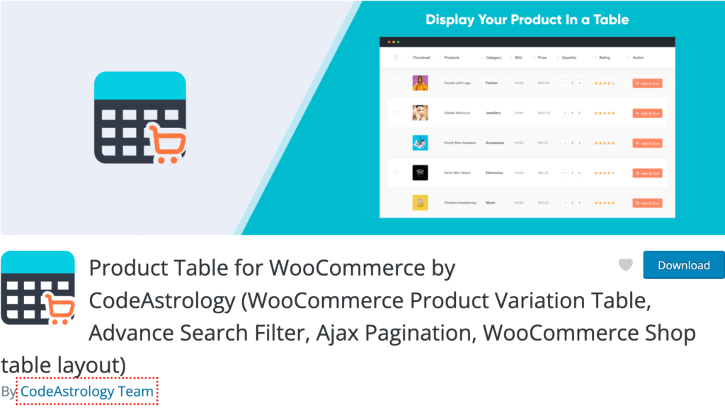 product Table for WooCommerce by CodeAstrology