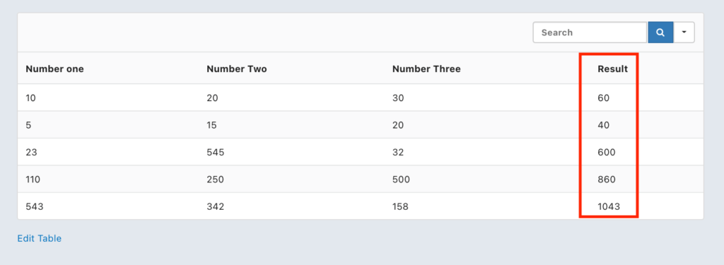 Row Column Calculation in Ninja Tables