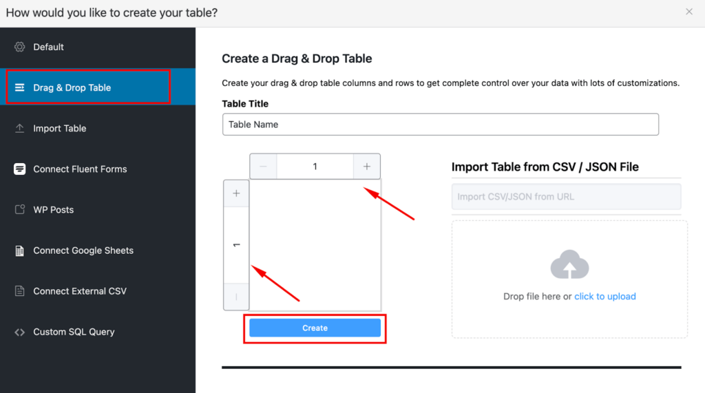 Add Drag and drop table