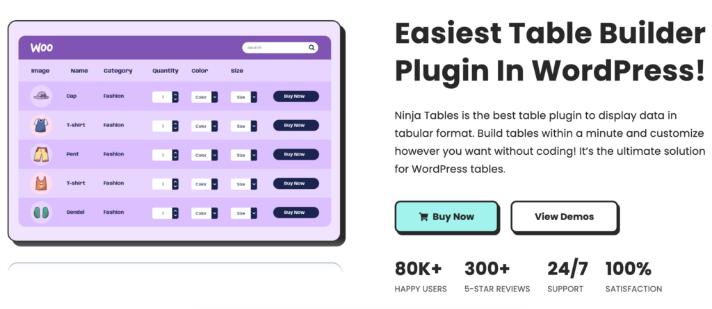 Homepage Ninja Tables
