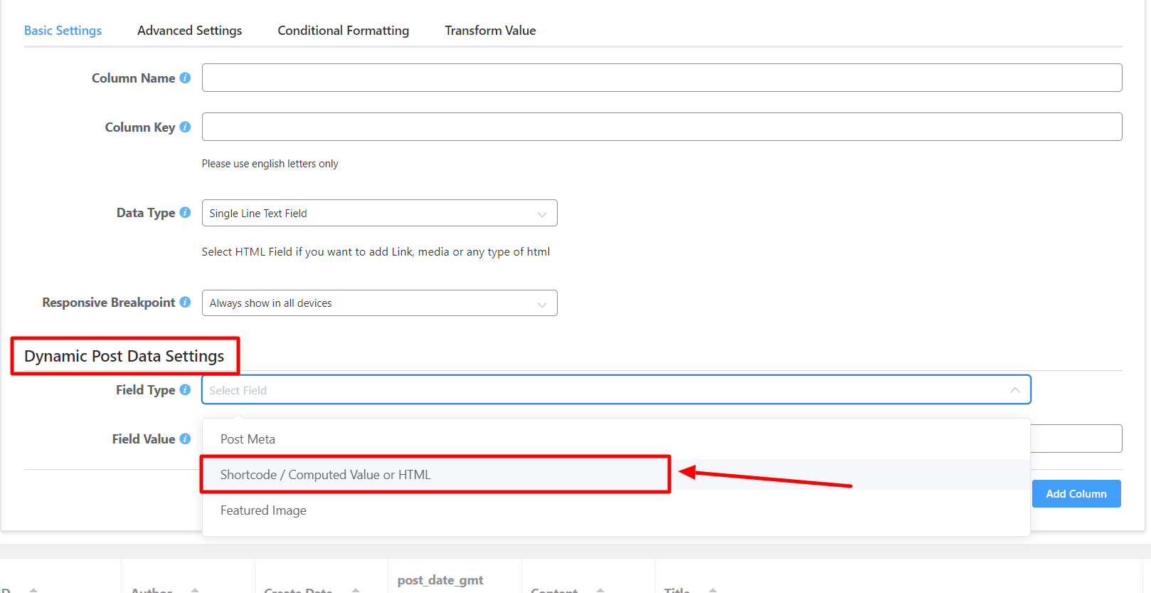 dynamic post data settings