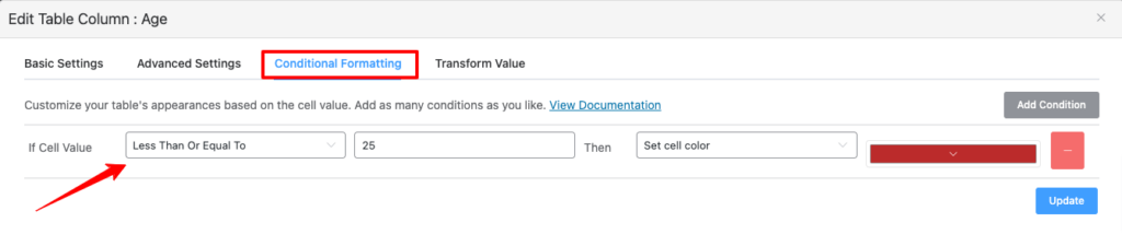 Add numeric value condition