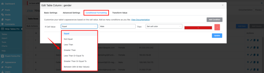 COnditional formatting in data field