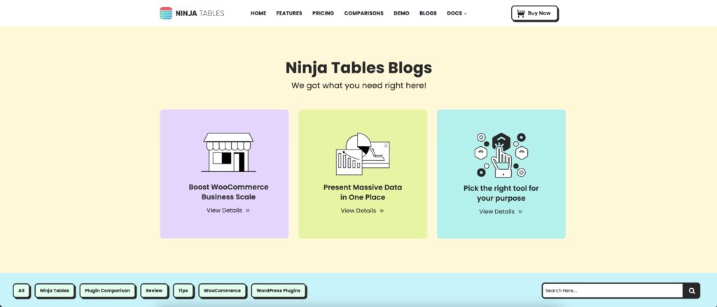 Ninja Tables blog page