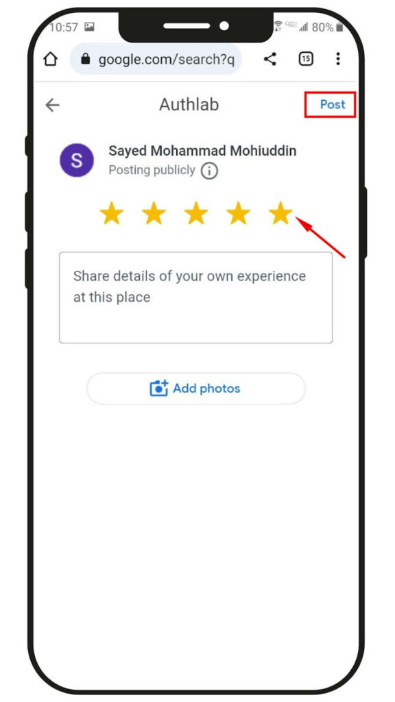 Leave a Google review in the mobile browser- Post