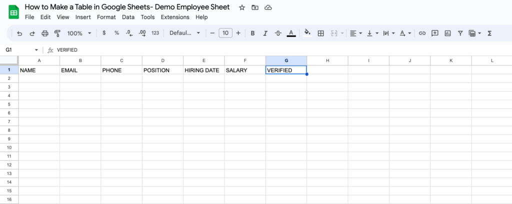 HOW TO MAKE A TABLE IN GOOGLE SHEET- ADD COLUMN