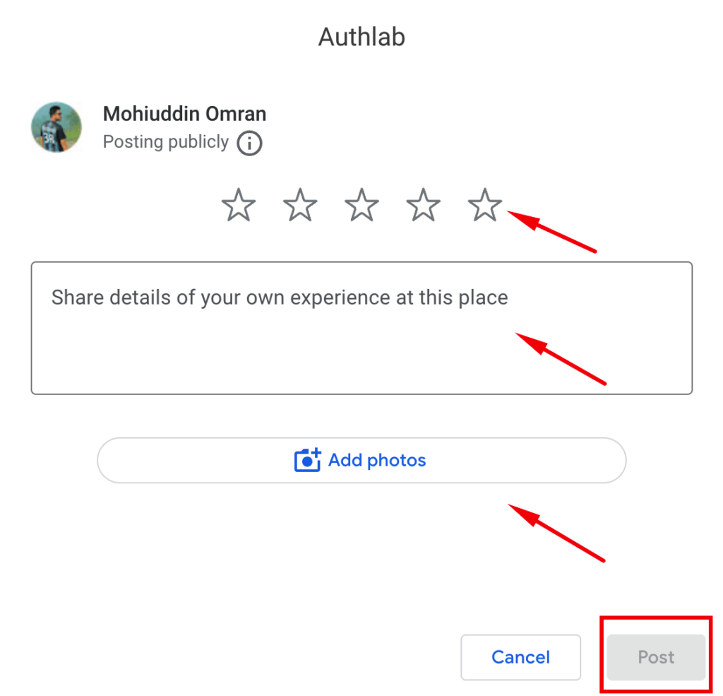 Leave a review in Google search- Review & Post
