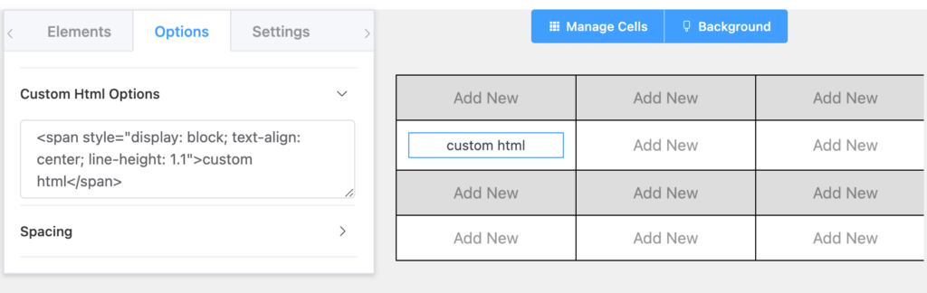 HTML element in table