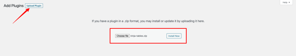 Install and activate Ninja Tables by uploading .zip