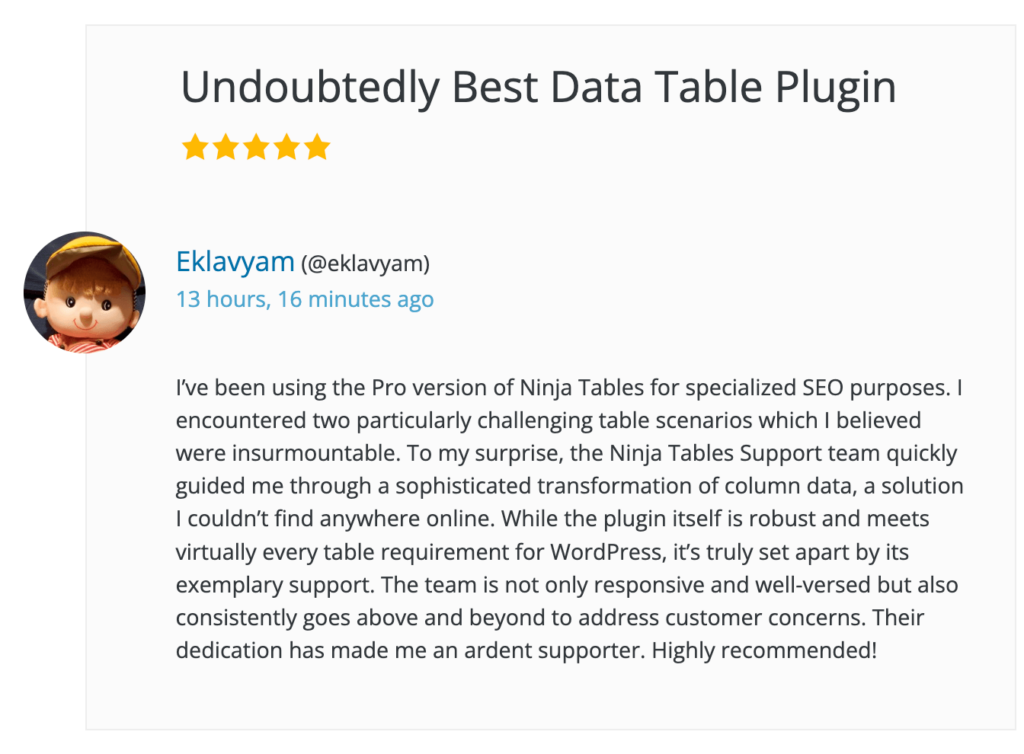 Ninja Tables review on SEO