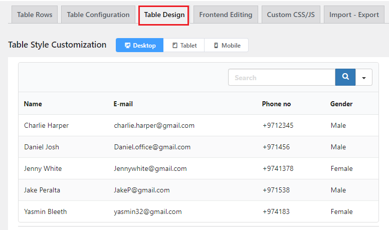 Stackable table in wordpress