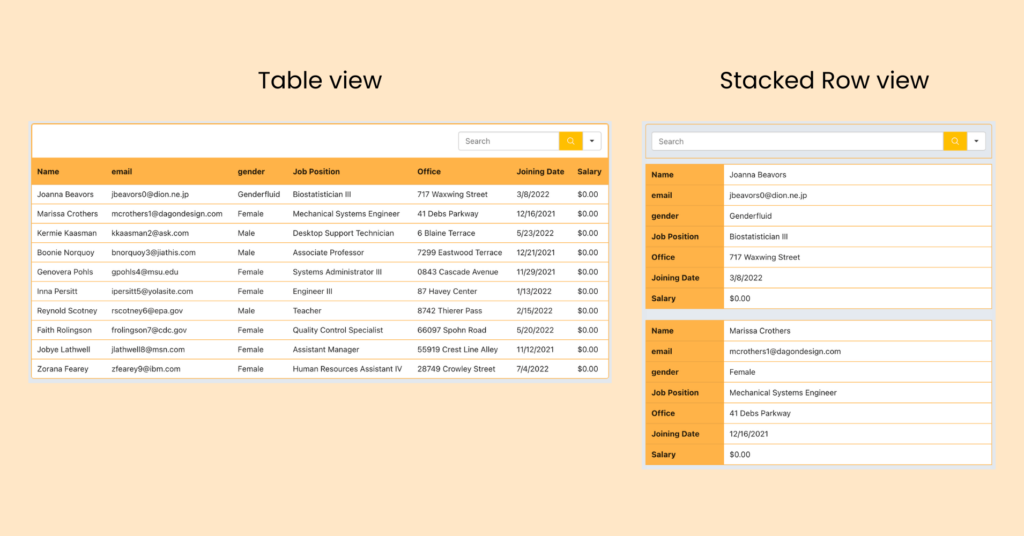 Stackable table view