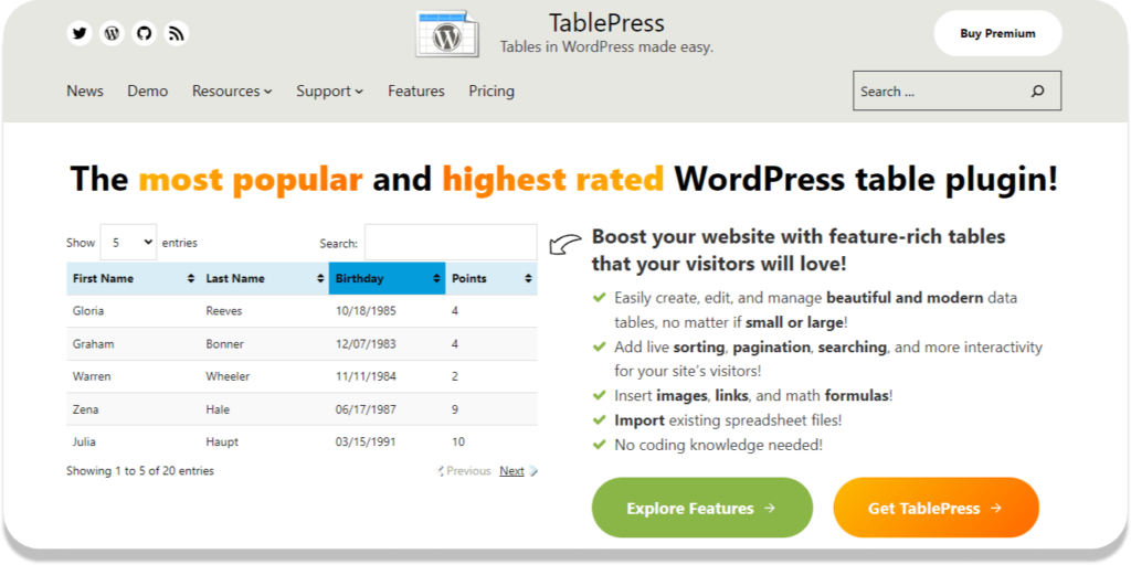 TablePress - WordPress Data Visualization Plugins