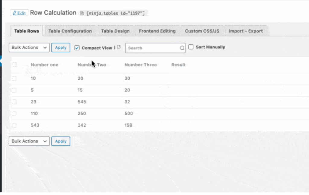 Row Column Calculation in Ninja Tables