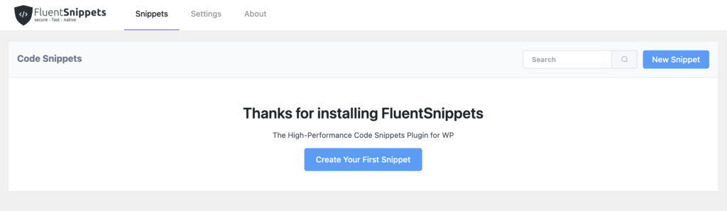Getting started with FluentSnippets- Dashboard