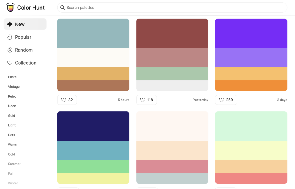 ColorHunt color palette generator