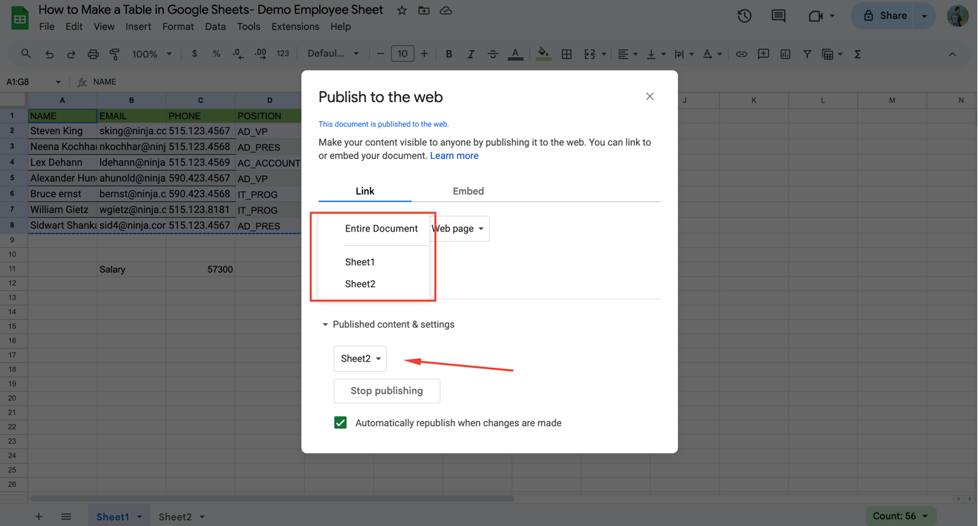 Google Sheet embed