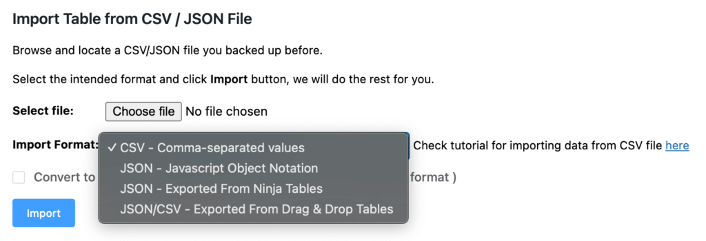 import-export table