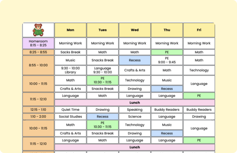 Class Schedule Table