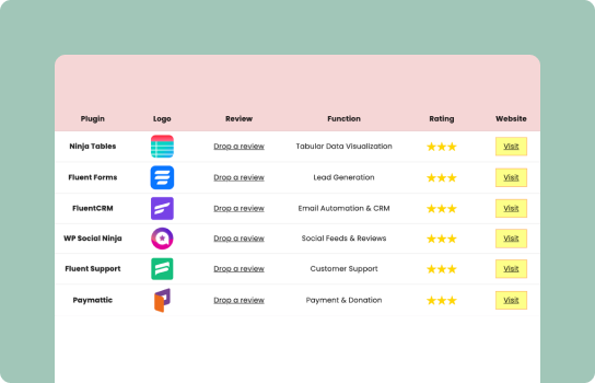 Website Review Table