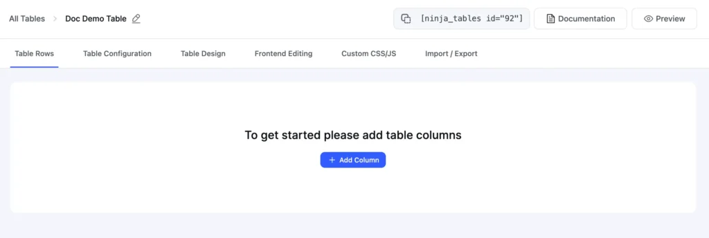 New UI add table column