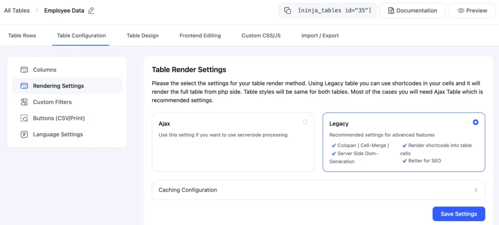 New UI table rendering