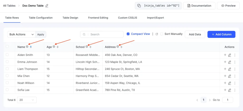 New Ui All tables configuration icon
