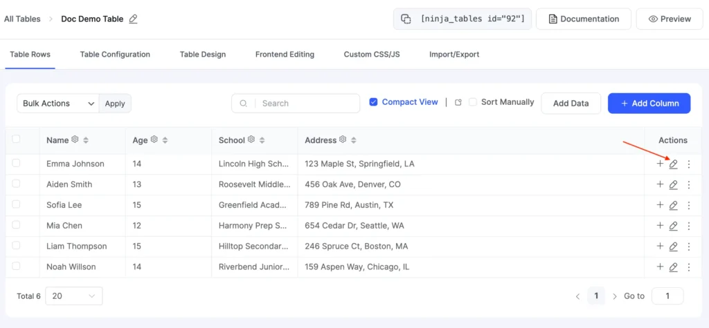 New Ui access row editing