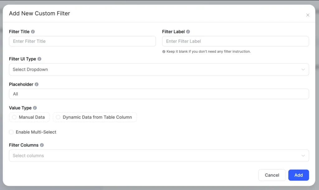 New Ui add custom filter