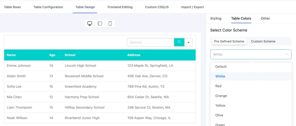 New Ui predefined color scheme
